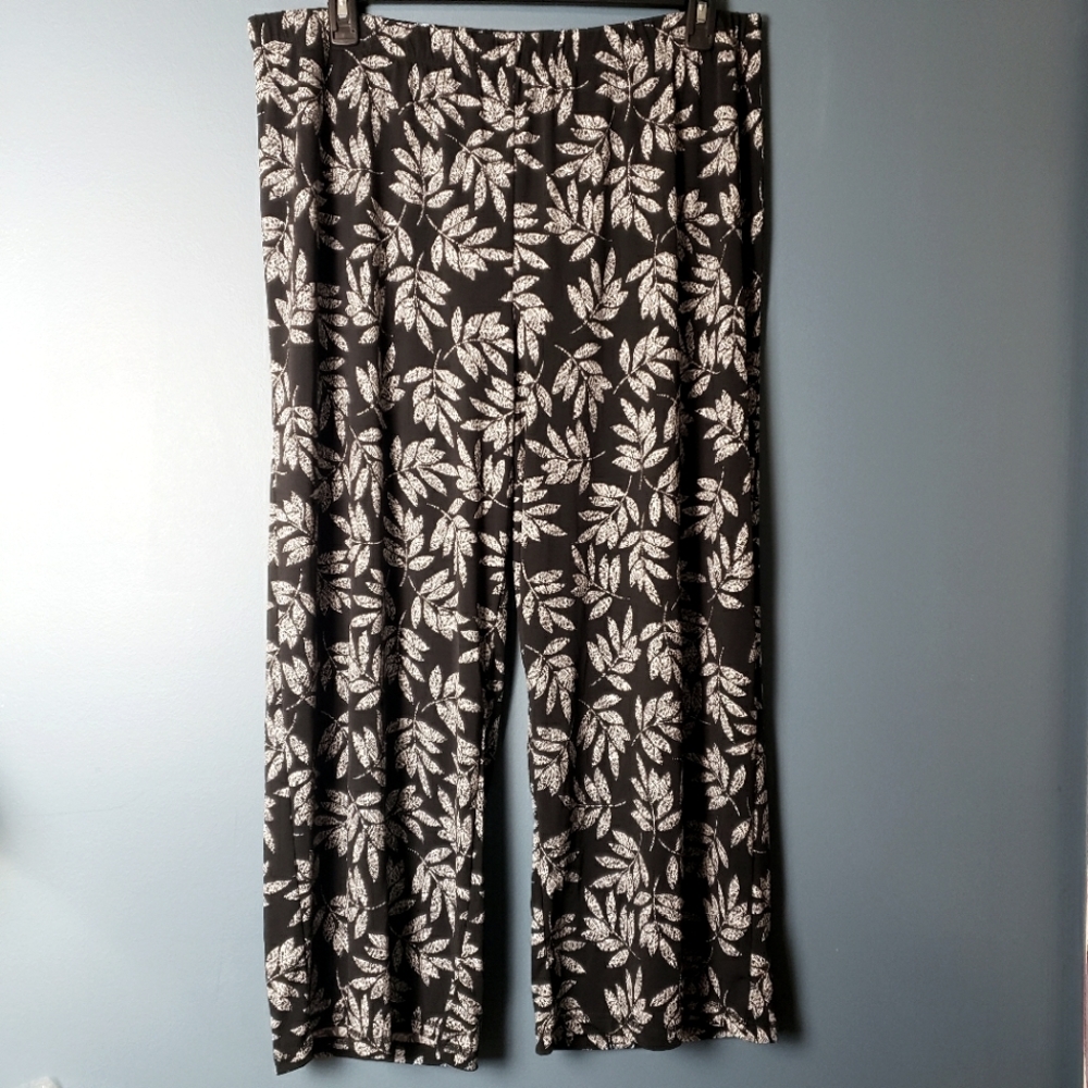 East 5th Black White Jada Leaves Women's Palazzo Wide Leg Elastic Dress Pants XL